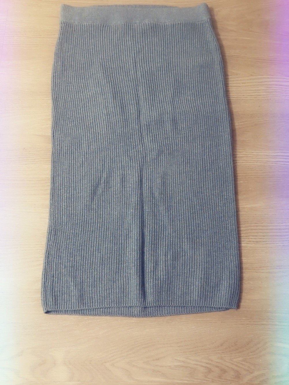 Express Gray Ribbed Knit Midi Pencil Skirt